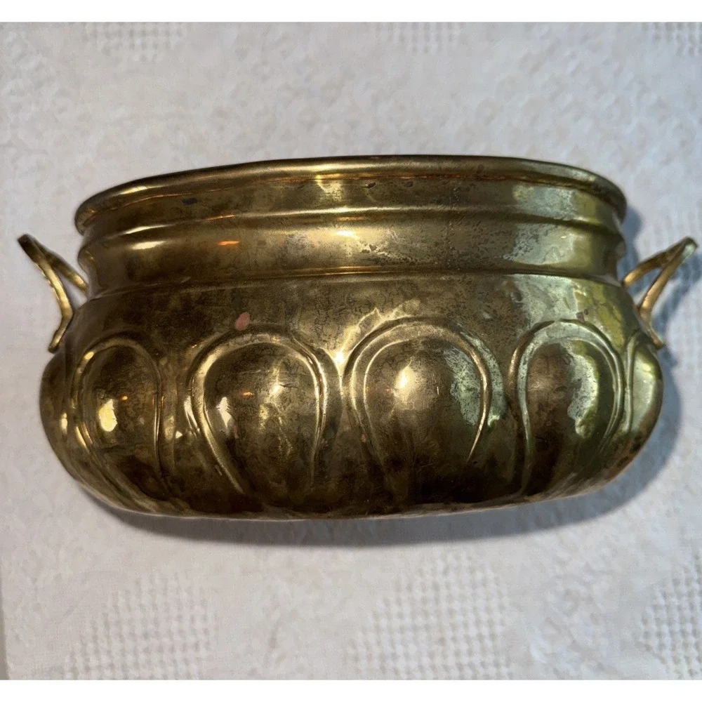 VTG Hosley Solid Brass Oval Planter With Handles Approx 8x6